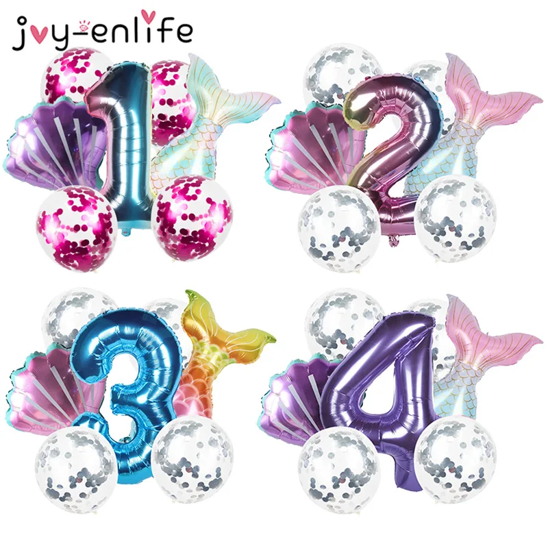 8 шт. 32 дюйма Фольга с цифрами хвост русалки воздушный шар для детского душа