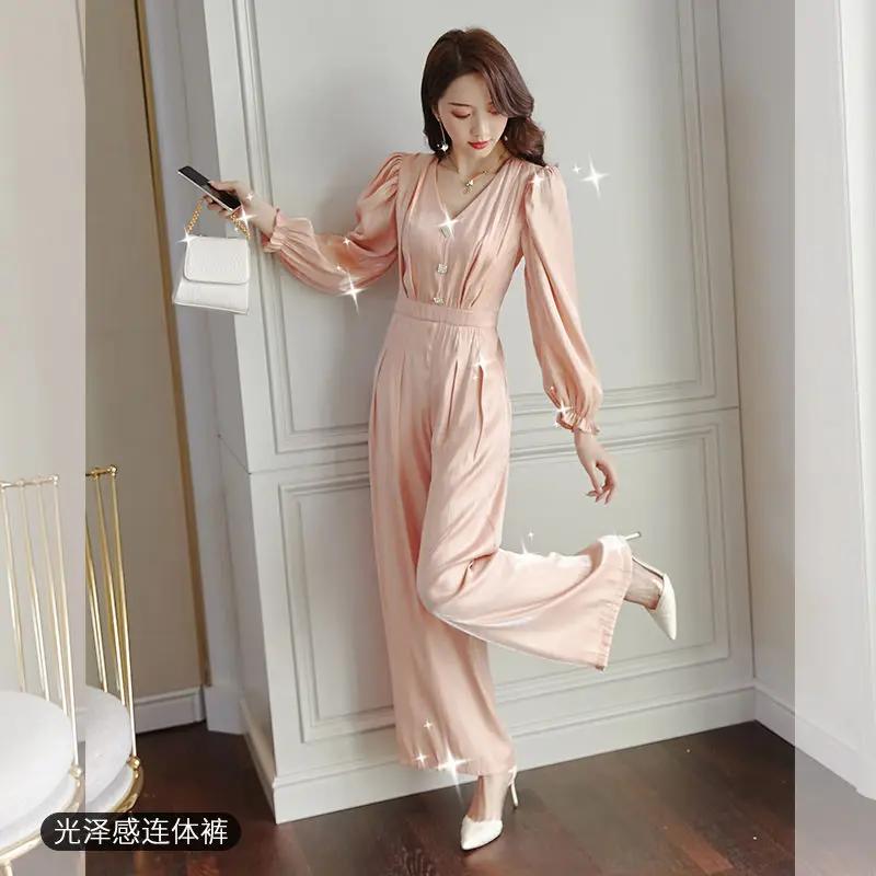 

Women 2021 Autumn Winter V-Neck Long Sleeve Jumpsuit Female Casual Rompers New Fashion Office Ladies Elegant Jumpsuits A524