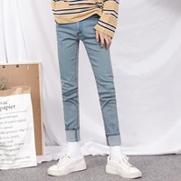 korean spring autumn men jeans trousers slim fit teen nostalgia blue denim pants casual tapered stretch male vintage jeans men