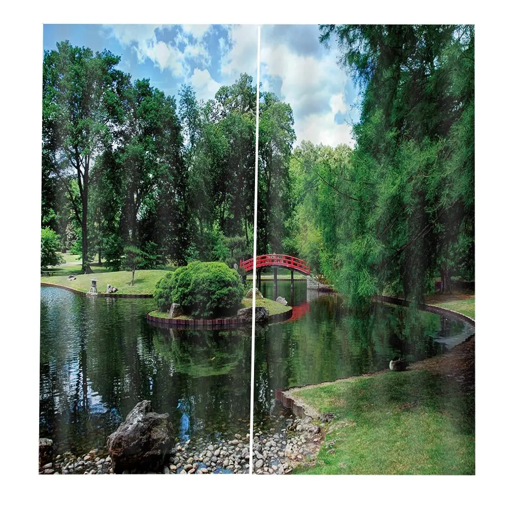 

Custom Garden Green Landscape and Bushes Lush Trees Nature Scenery Curtain For Living Room Bedroom Blackout Drapes Decor Sets
