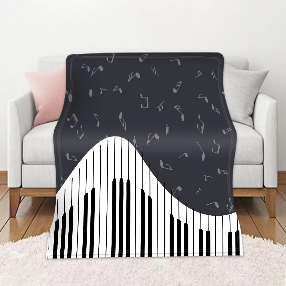 

Throw Blanket on Bed 3D piano black and white Plush Sherpa Blank
