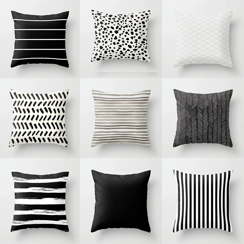 

Black White Stripes Printed Waterproof Pillowcase Linen Throw Cushion Pillow Cover Oil Proof Cushion Pillow Case Office Decor