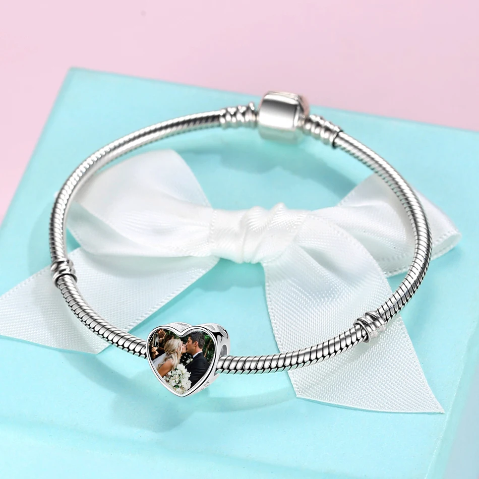 

ELESHE Valentine's Day 925 Sterling Silver Charms Beads Fit Bracelet Necklace DIY Custom Photo Original Jewelry Making