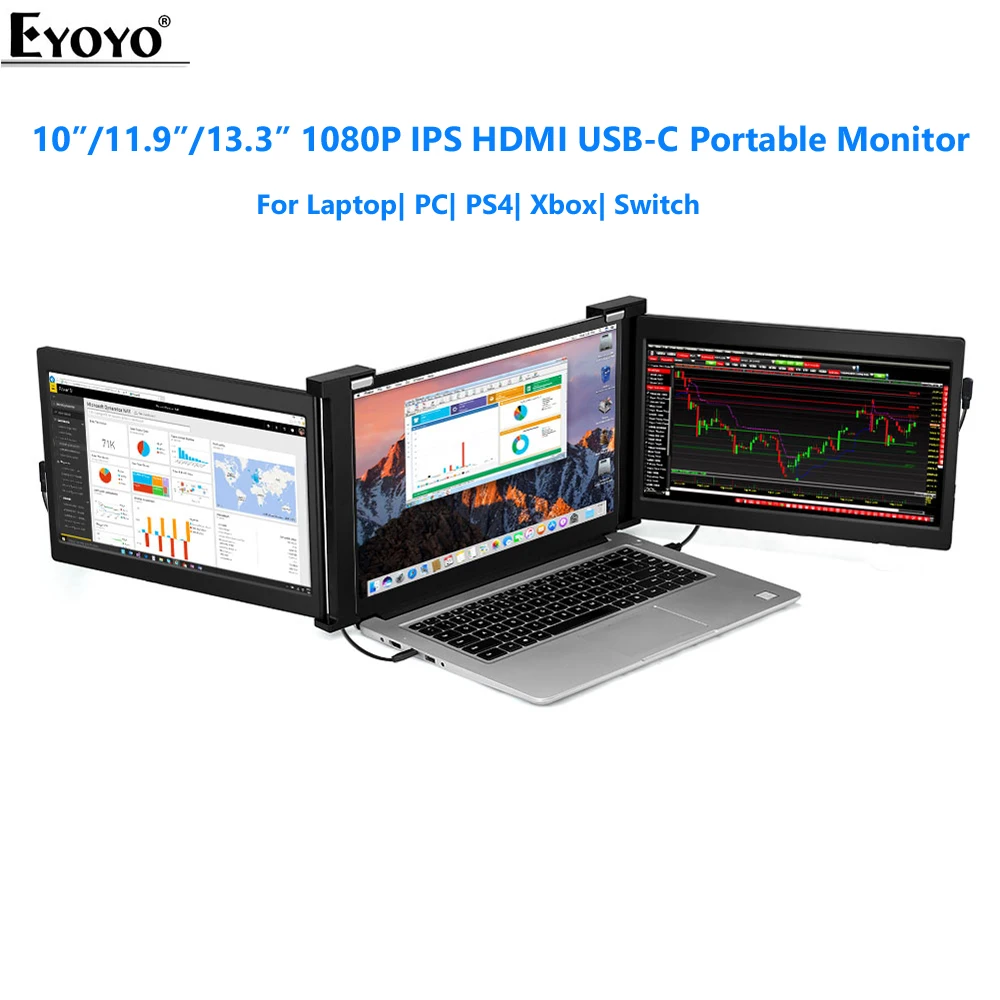 구매 Eyoyo-휴대용 더블 모니터 1080P USB C HDMI 게임 모니터 PS4 Xbox 디스플레이 FHD IPS 노트북 두 번째 화면, 모바일 스위치