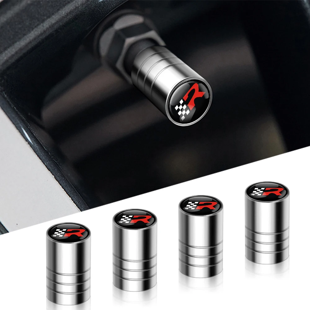 

4Pcs R Badge Wheel Tyre Air Valve Caps Tire Valve Dust Cover Decor For SEAT Ibiza Leon Cupra E-Racer Ateca Formentor FR