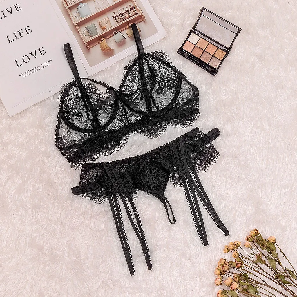 

New Intimates Sexy Lingerie For Women Lace Transparent Bras Underwear Sleepwear Nightdress Hot Porno Pajamas Femme Bra Set