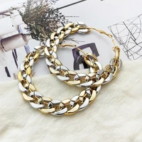 new metal alloy earrings womens creative retro personality mixed colors of gold and silver thick chain earrings