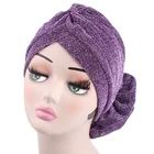 Женская Блестящая Серебристая, золотистая твист-тюрбан с узлом, женская шапка, осенне-зимний теплый головной убор, Повседневная Уличная одежда, женские индийские шапки