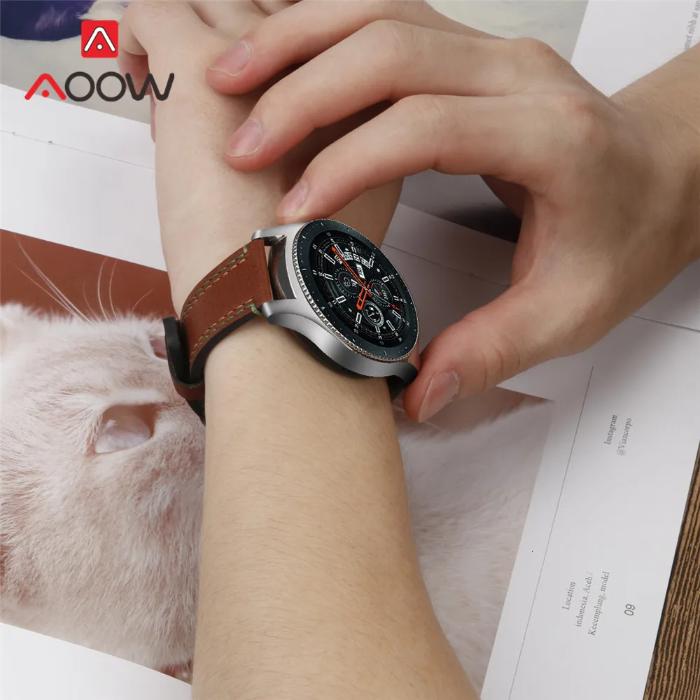 22 мм ремешок из натуральной кожи для samsung Galaxy Watch 46 мм gear S3 huawei GT Amazfit Stratos Pace Line быстросъемный браслет