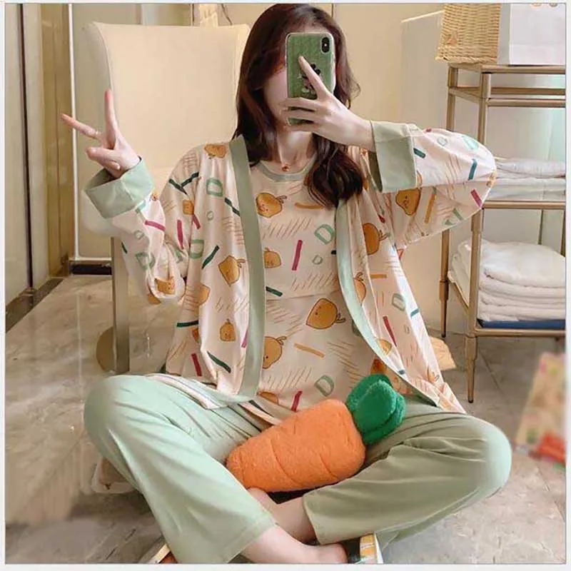 

DE 2021 Korean 3PCS/Sets Breastfeeding Clothes Pregnancy Feeding Homewear Cotton Pajamas Nursing Nightgown Camis+Top+Pants Suits
