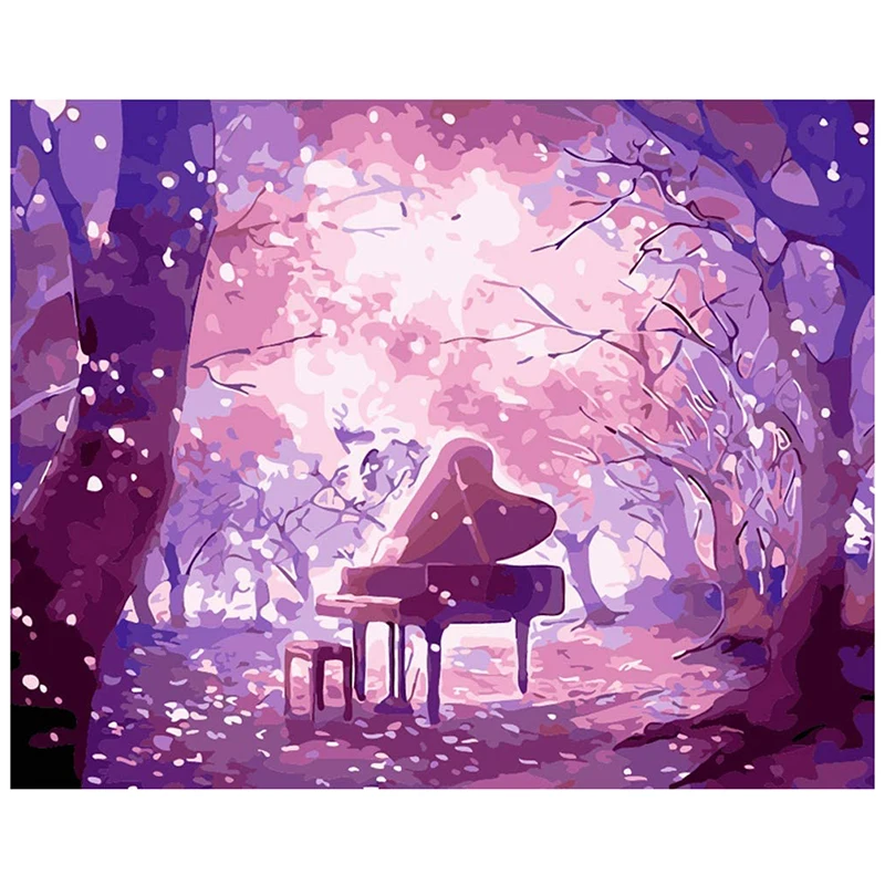 

Adult Digital Painting, Digital Kit Painting On Canvas, Children's Beginner Oil Painting Kit-Cherry Blossom And Piano