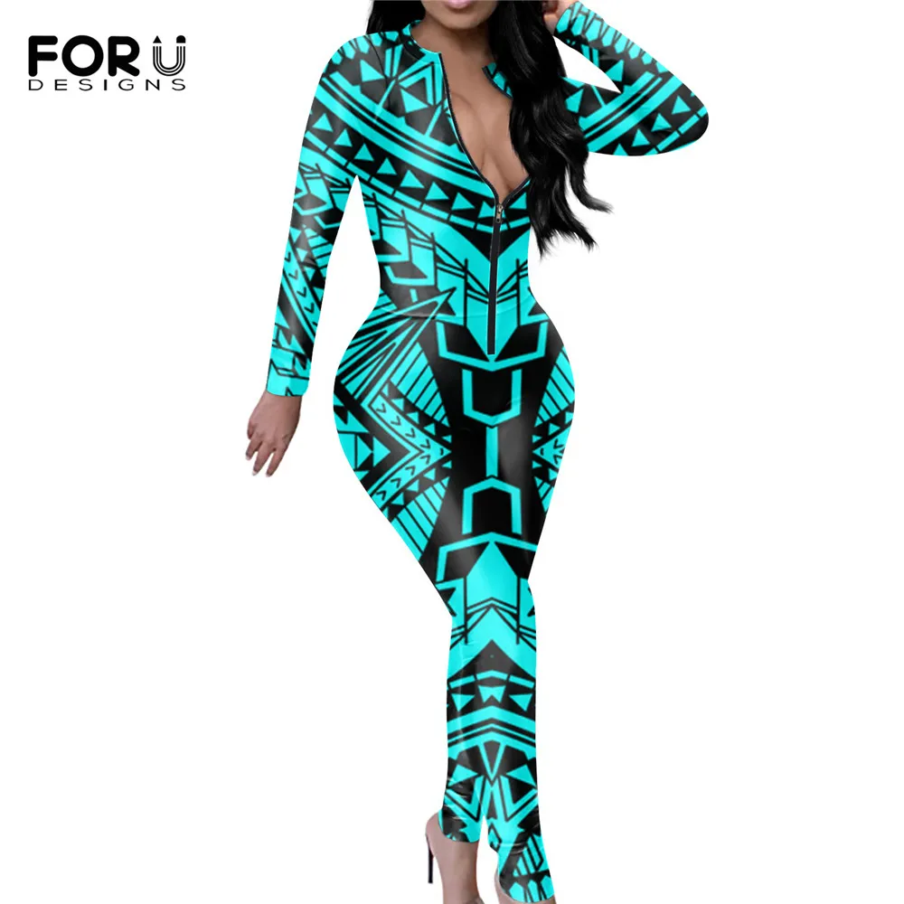 

Новый тренд, женский модный Повседневный Облегающий комбинезон большого размера с длинным рукавом, комбинезон на молнии в полинезийском ст...