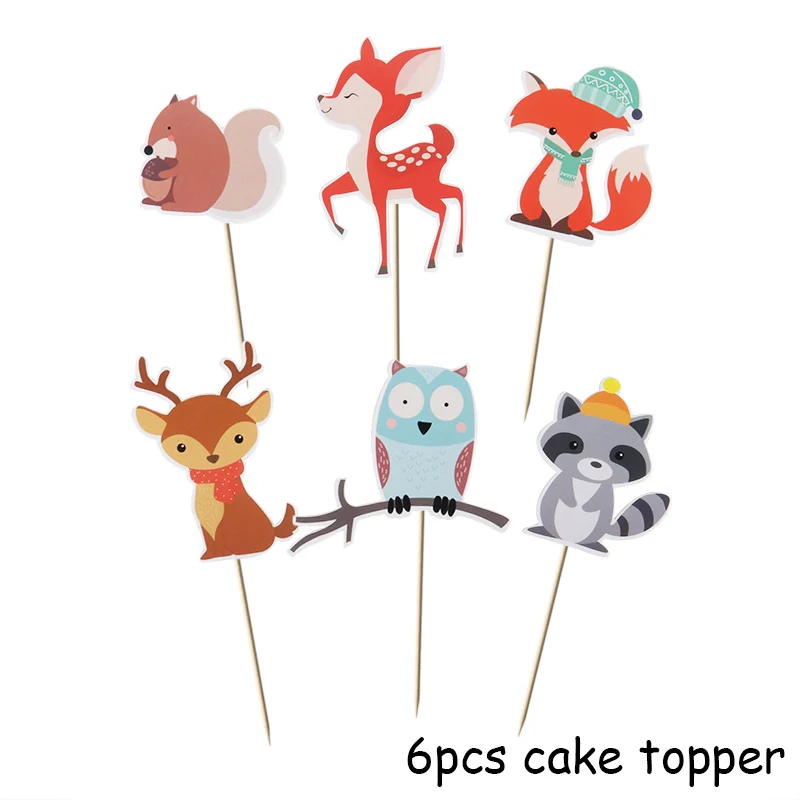6pcs Cake Topper 1 комплект мультфильм лес маленькие животные торт Топпер Джунгли животных Кекс Toppers Для детей день рождения украшения десерт поставки - Цвет: 6pcs Cake Topper