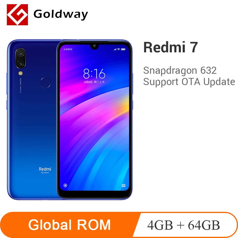 Global ROM Original Xiaomi Redmi 7 4GB 64GB Snapdragon 632 Octa Core 6.26" Full Screen 12MP Camera 4000mAh Battery Smartphone