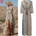 Женское шифоновое платье, Сарафан Макси в пол, с V-образным вырезом, высокой талией, весна 2021, вечернее пляжное платье