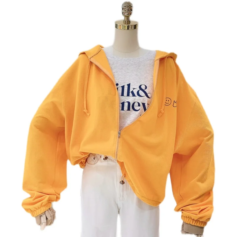 

Print Simple Korean Style Spring and Summer Thin Loose Large Size Hooded Sweatshirt Women's Cardigan Hoodie Sun Protection Tide