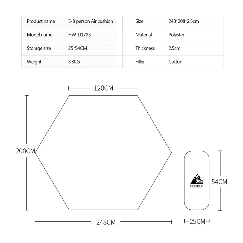 

Hewolf Camping Tent Mat 5-6-8 Persons Outdoor Travel Air Pad Picnic Mattress Cushion Breathable Soft Tent Mat 248*208cm