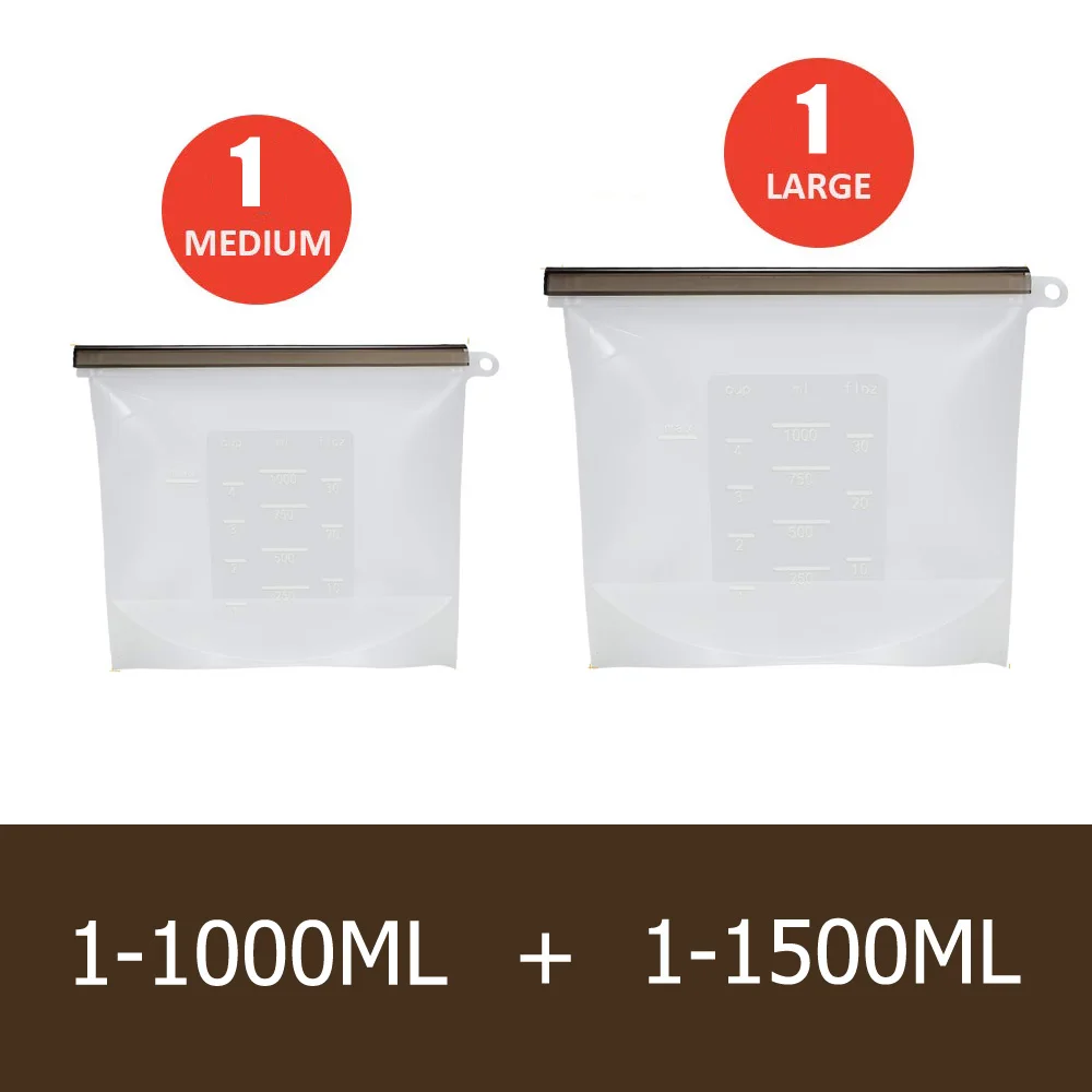 1-1000ml 1-1500ml 1000 мл 1500 мл Герметичный силиконовый мешок с замком-молнией многоразовый силиконовый мешок для хранения еды для приготовления пищи сэндвич-пакеты для закусок - Цвет: 1-1000ml 1-1500ml