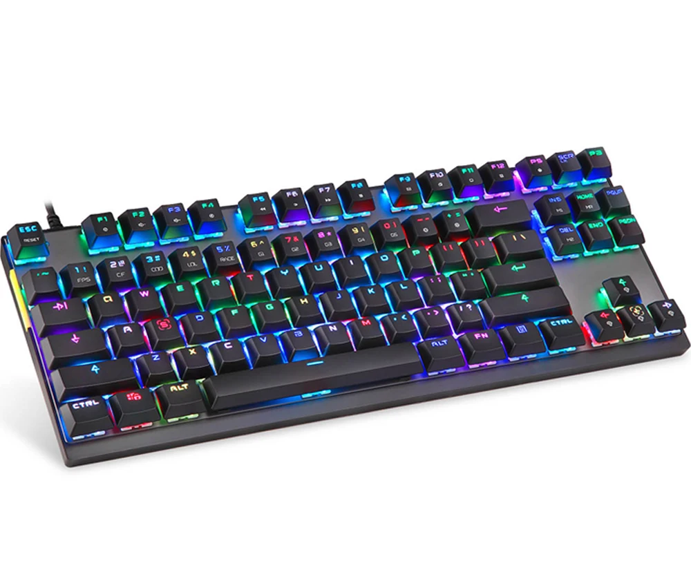 Английская/Русская игровая RGB механическая клавиатура светодиодный USB Проводная 87 клавиш Лазерная эргономичная клавиатура для ПК компьютерный геймер