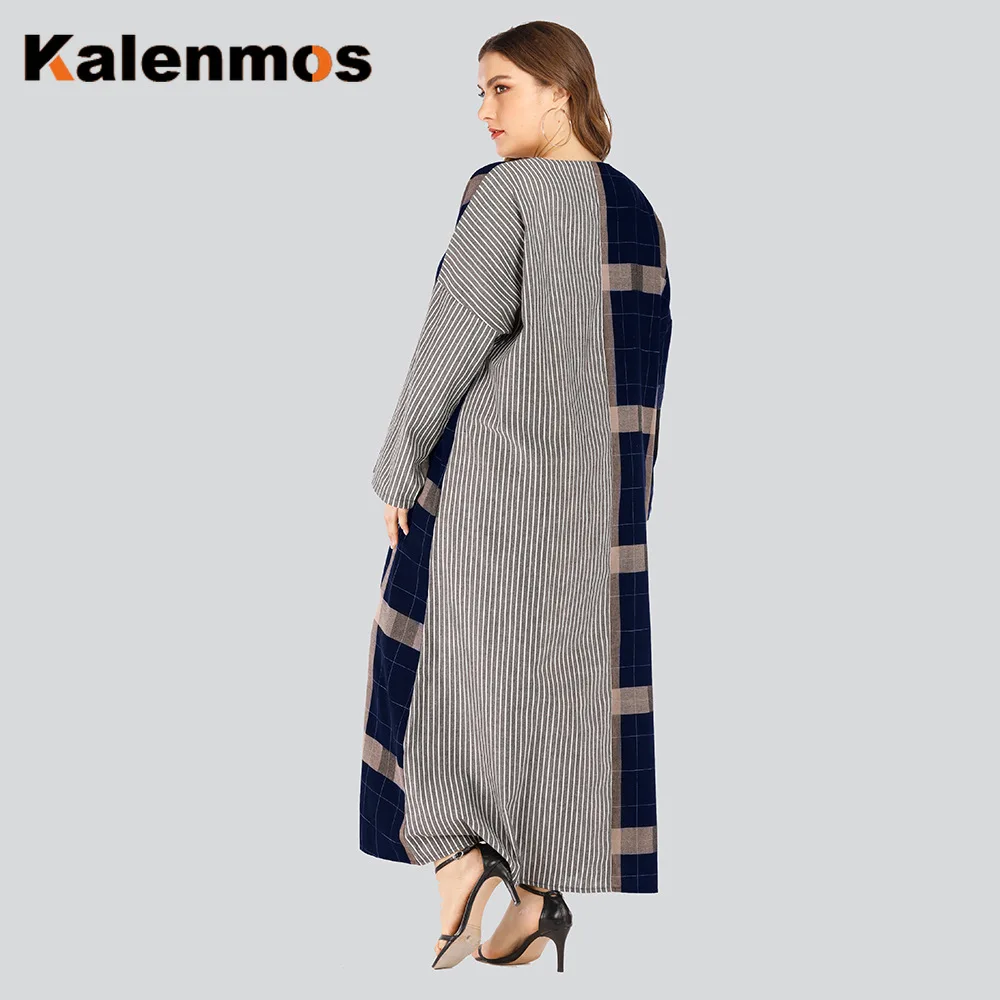 Женское свободное мусульманское платье в клетку с длинным рукавом и v образным вырезом турецкие исламские