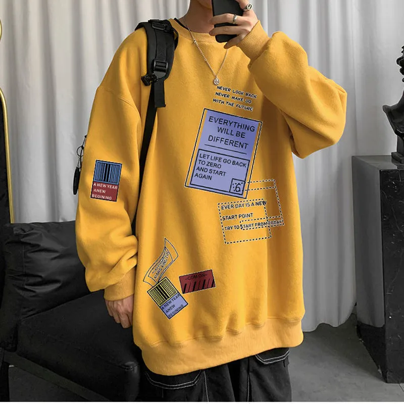 

Men's Fashion Clothes Plush Autumn Winter Trend Korean Loose Student's Outerwear Crew Neck Coat Long Sleeve Ins Pullover Top