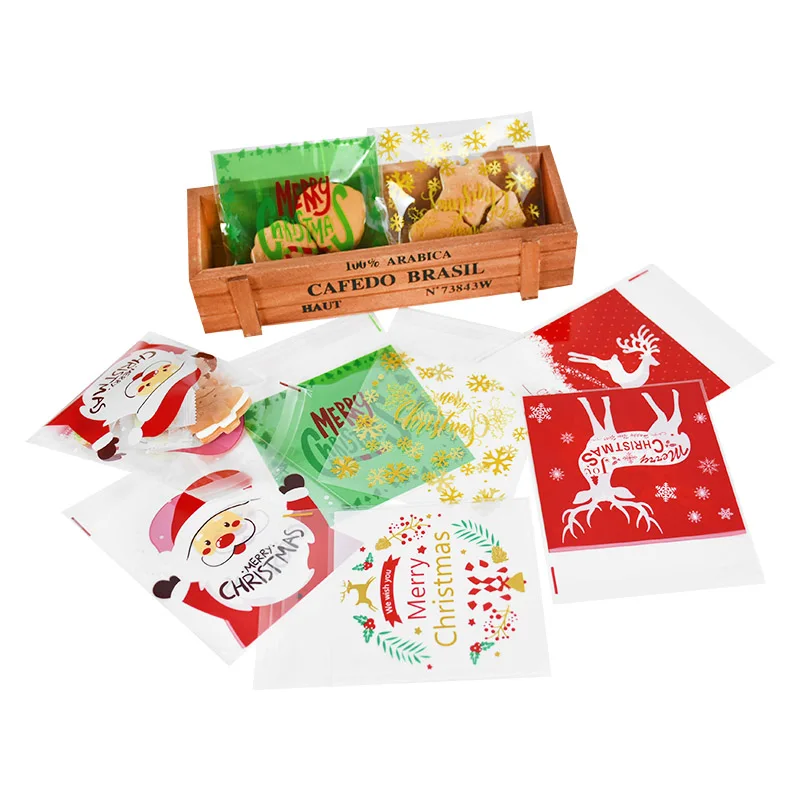 

100Pcs Big Merry Christmas Candy Cookie Plastic Bags Snowman Snowflake Santa Candy Bags Navidad Natal New Year Gift Packaging