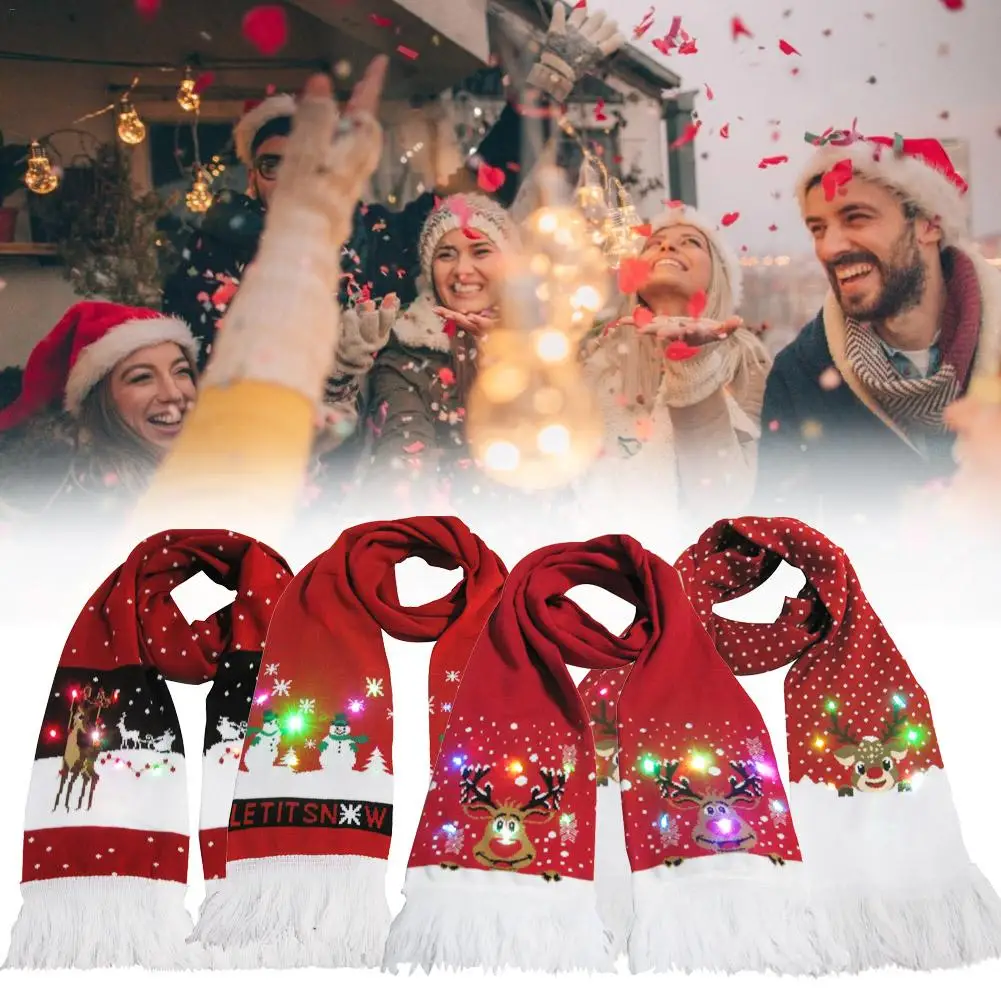 Рождественский шарф светящиеся вязаный для мужчин и женщин теплая Ленточки