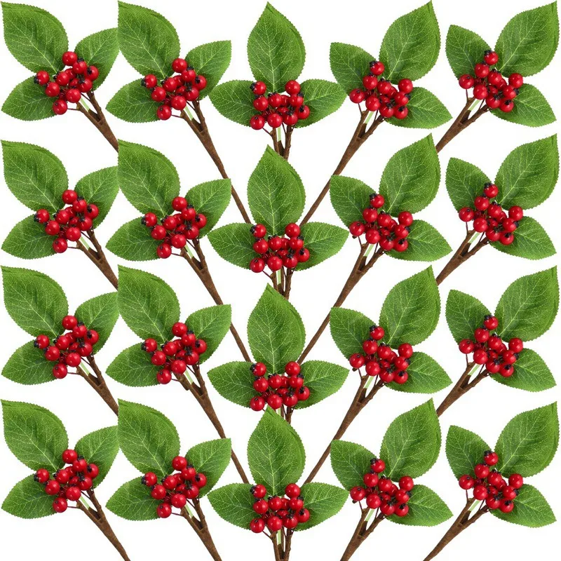 20 рождественские искусственные ягоды твиг стебель поддельные связка для