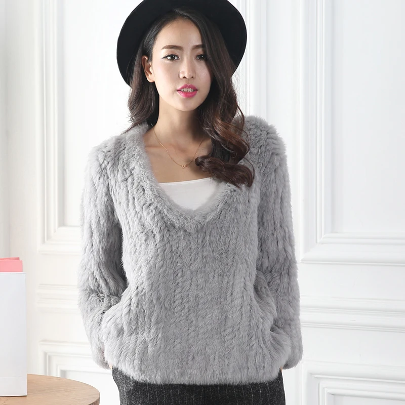 big fashion trends catwalk sexy topless mid-length pullover autumn and winter rabbit fur woven fur jacket