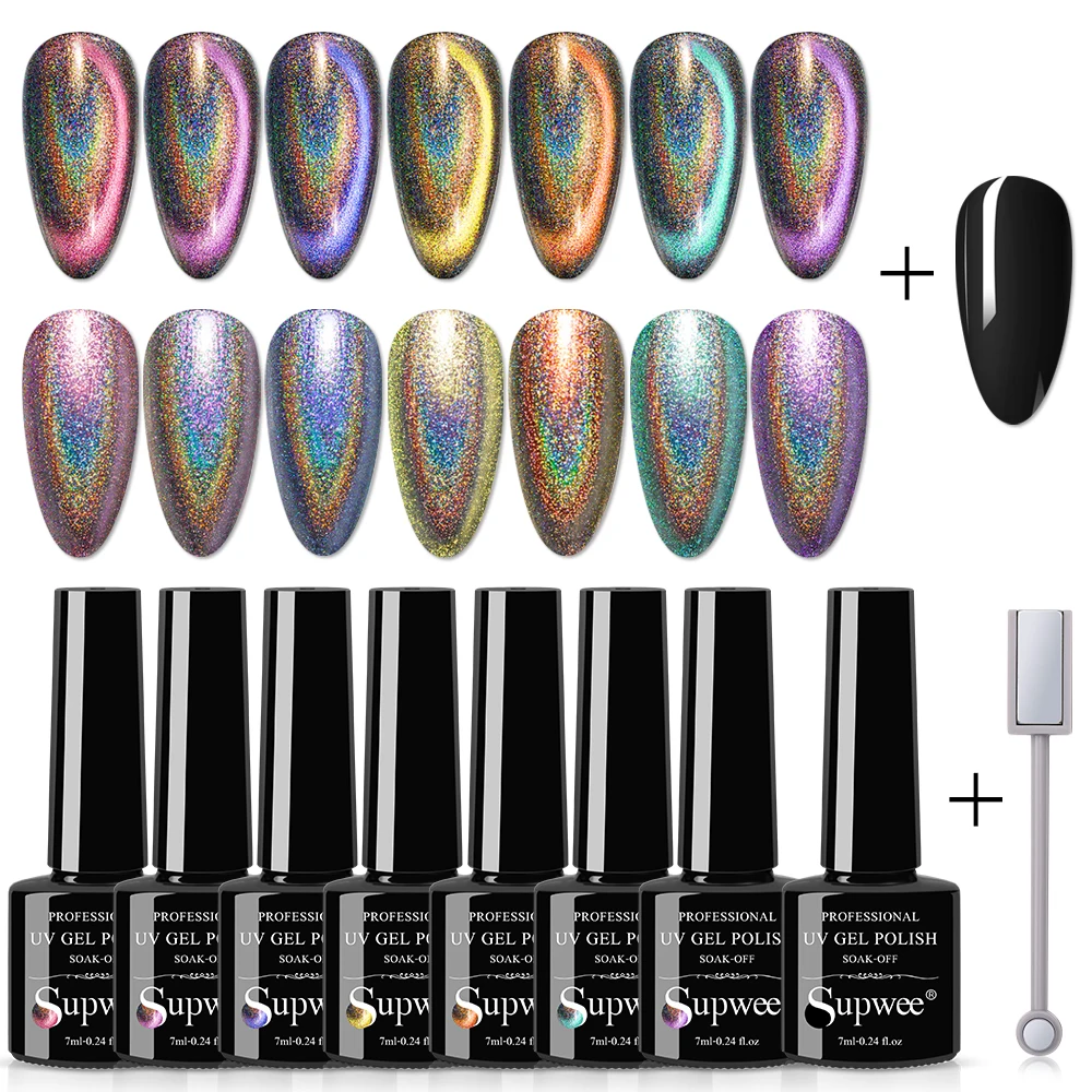 

SUPWEE 8/2/3PCS Holographic 9D Cat Eye Gel Nail Polish Set Soak Off UV Gel Nail Polish Magtic 7ml Laser Glitter Gel Nail Art Set