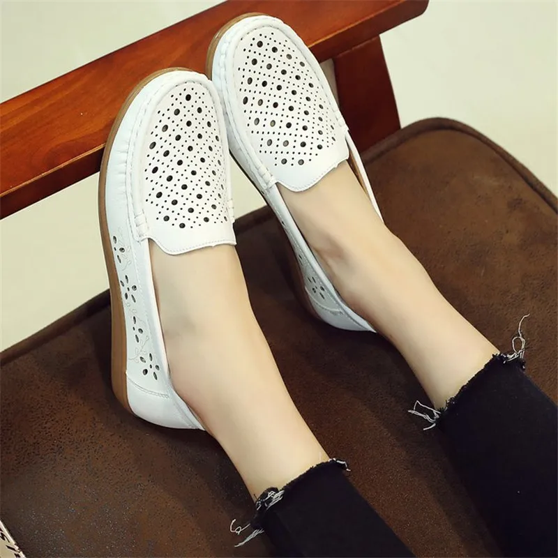 

2021 Spring Summer Women Casual Slip On Cow Leather Breathable For Ladies Flat Black Big Size Wear-Resisting Oxford Shoes