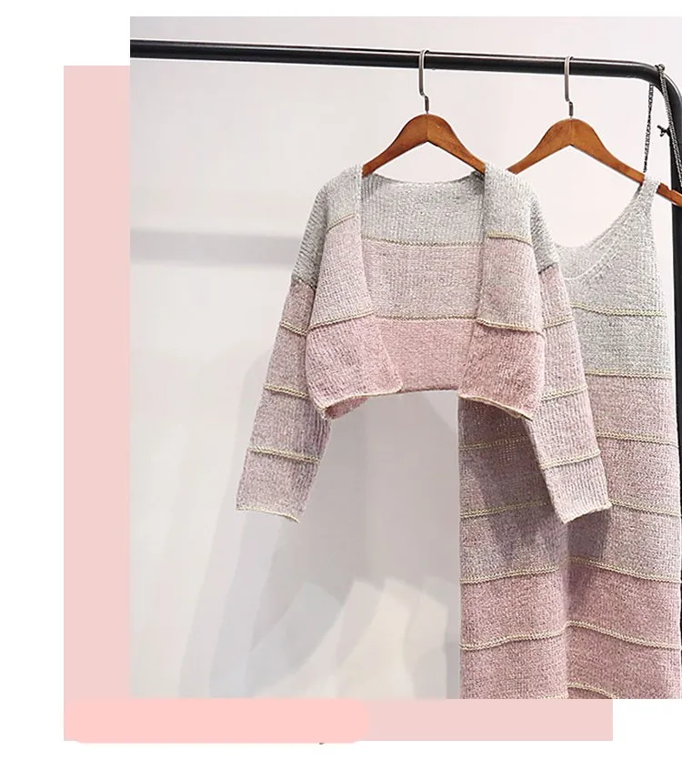 Осенне зимний женский Повседневный свитер комплекты с платьем в стиле пэтчворк