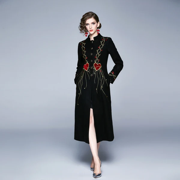 Women's New Wool Coat European Women Plus size autumn winter Runway Embroidery wool Maxi overcoat Parka Maxi Coats C3591