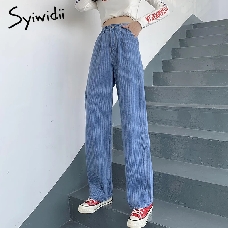 

Syiwidii High Waisted Mom Jeans Jeans for Women Baggy Denim Pants Clothes Y2k Xs Vintage Streetwear 2021 Fall Fashion Striped