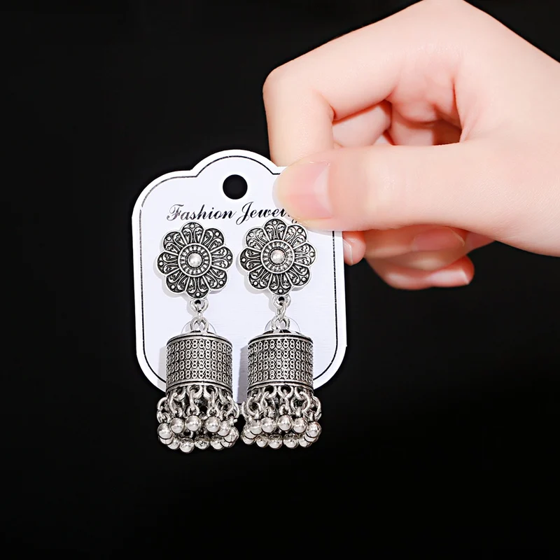 Этнический стиль Стиль Ретро Серебряный цветок Цвет Jhumka индийские серьги Orecchini