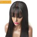 Wholesale wig 4x4 lace closure wig Brazilian straight lace front Human Hair Wigs for women non-remy fake scalp wig with bangs