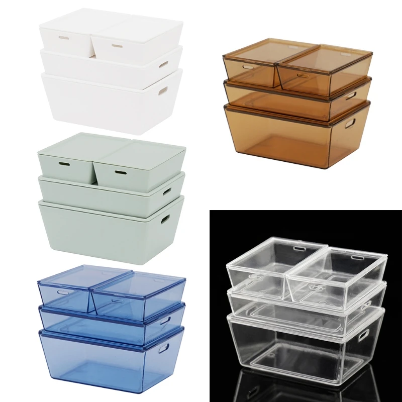 

72XC 4 Pcs 1:12 Dollhouse Accessories Mini Plastic Storage Box Miniature Container