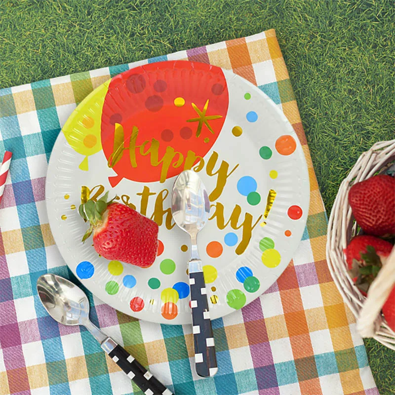 

10pcs 7inch Disposable Tableware Paper Plates Happy Birthday Party Plate Disposable For Baby Shower Wedding Event Party Supplies