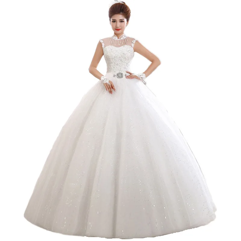 

2020 New Korean-Style Lace off-Shoulder Wedding Dress Bride Shoulder Slimming Large Size Wedding Dress Can Be Customized