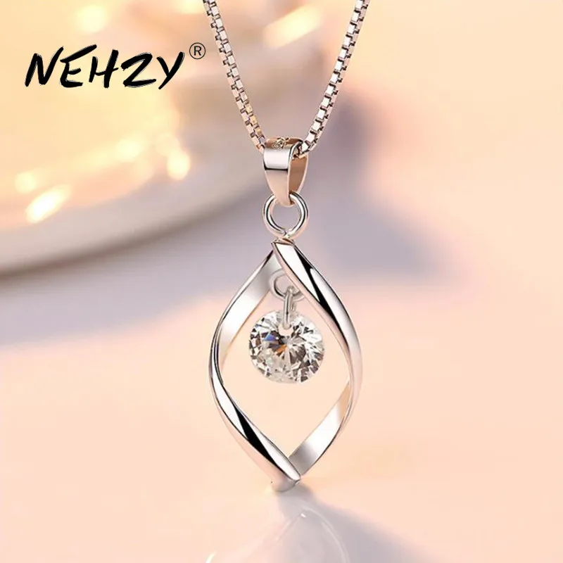 NEHZY-collar de plata de ley 925 para mujer, colgante simple retro de circonita de cristal de alta calidad, 45CM de largo