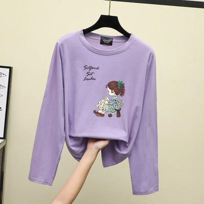 

2020 fall new women's all-match casual top long sleeve printed T-shirt Black