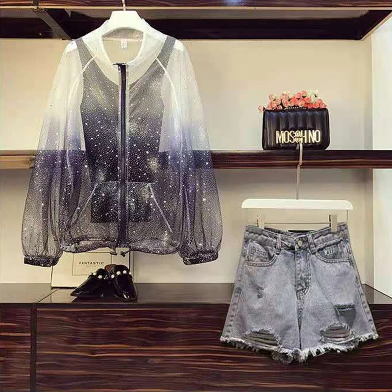 Летняя женская мода размера плюс градиентная сетка со звездами и блестками