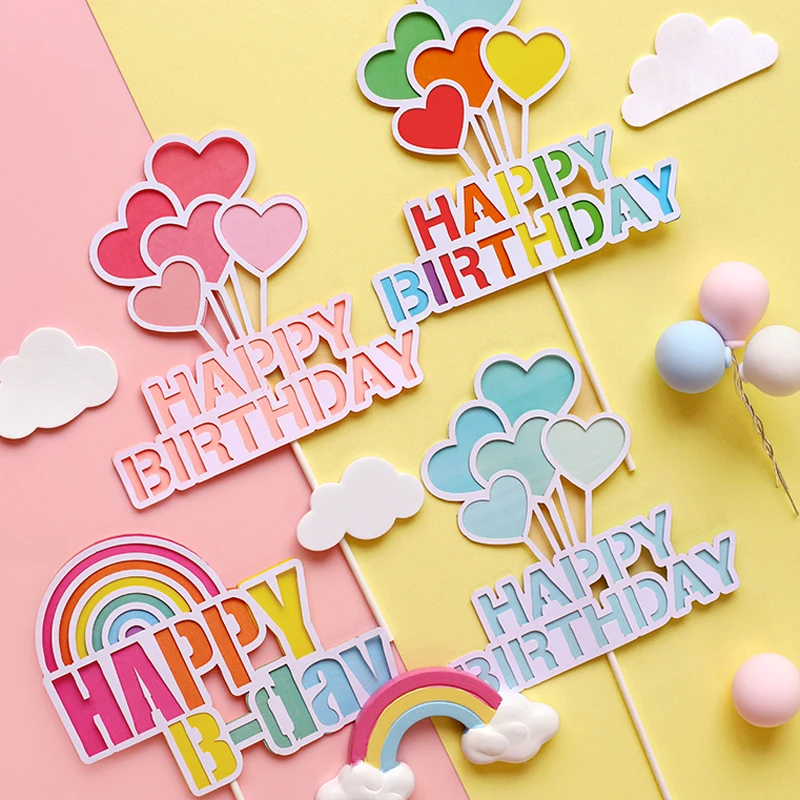 

Rainbows Clouds Balloons Decor Cake Toppers Happy Birthday Cake Topper for Kids Favors Wedding Birthday Party Cake Decoration