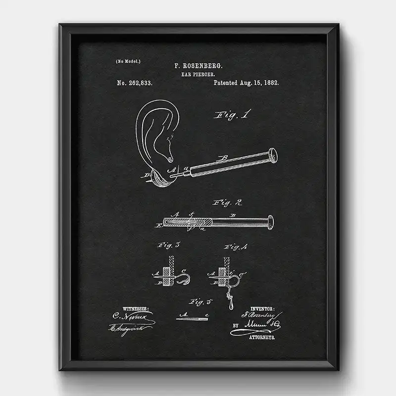 Пирсинг уха 1882 патентный принт винтажный постер тату магазин настенный