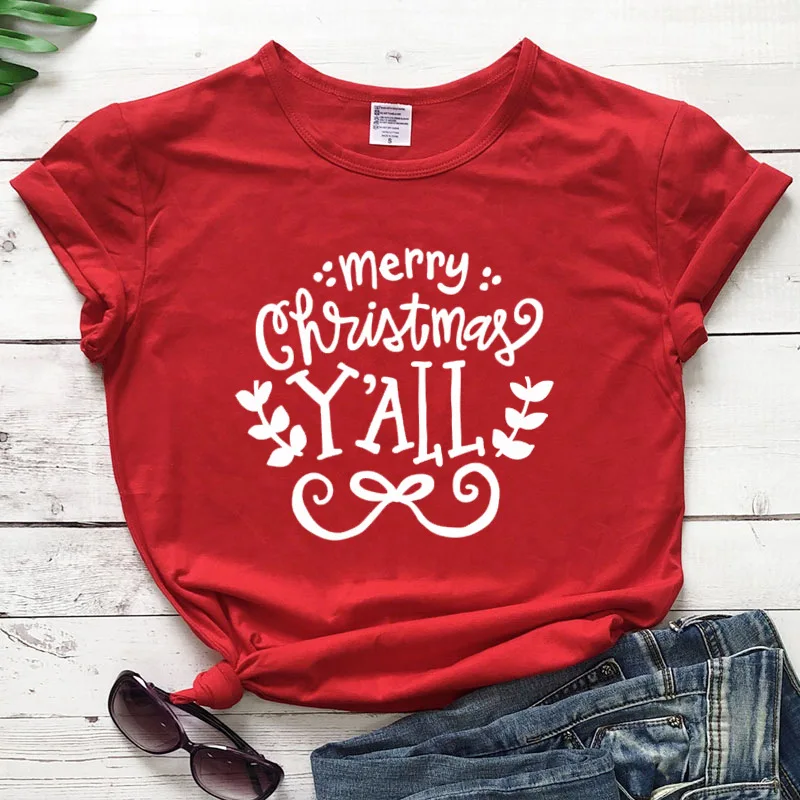 

Merry Christmas Y'all Graphic T-Shirt Hipster Short Sleeve Casual Tee O-Neck Christmas Gift Vintage Slogan Tumblr Tops Camisetas