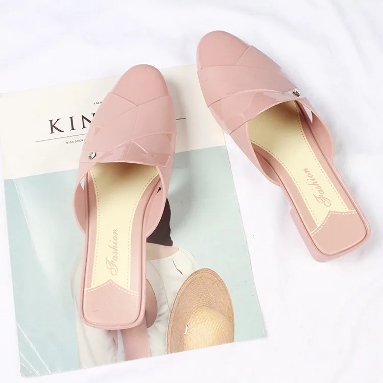 

Round Head Half Slippers Beach Half Sandals and Slippers New Summer Fashion Solid Color Casual Wear Baotou Women