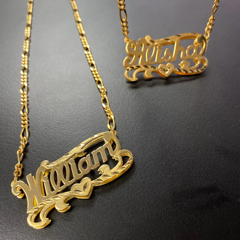 

Personality Silver and Gold Script Double Any Name Plate Necklace Custom Curb Chain Name Chokers Name Plate Necklace