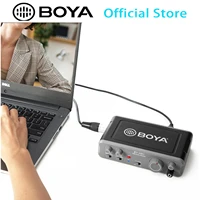 boya by am1 dual channel audio mixer for dynamiccondenser xlr mics line level instrument signals for computers laptops speaker