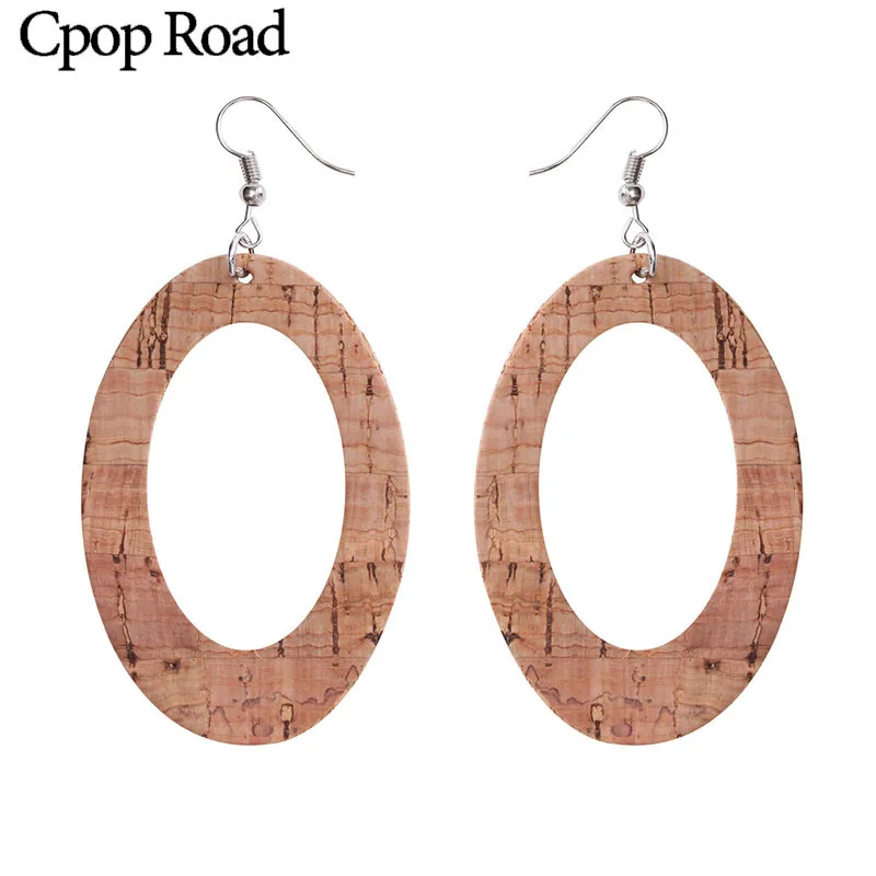 Cpop деревянные серьги из искусственной кожи геометрические полые круглые женские