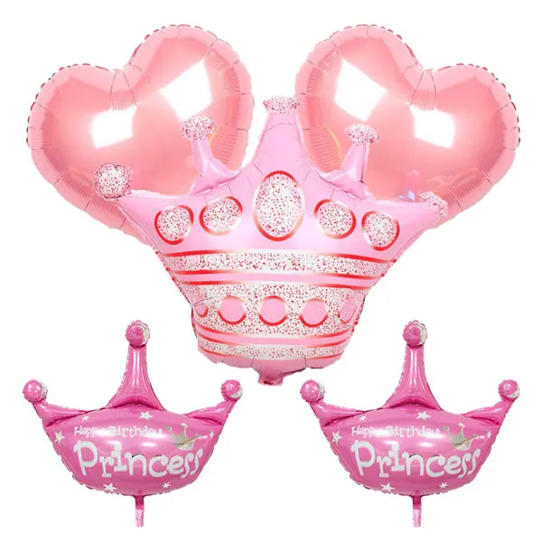 

5 pcs Crown And Heart Birthday Boy Decoration Girl Supplies Foil Balloons Set Mylar Balloons Happy Birthday Baby Birthday Party